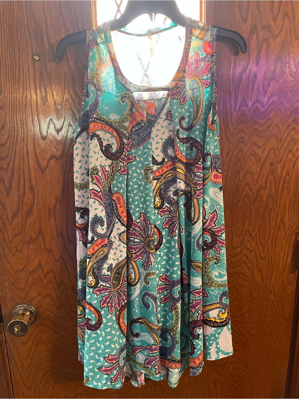 Sleeveless Teal Paisley Swing Dress
